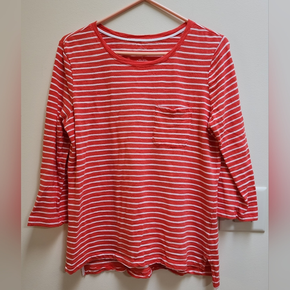 Banana Republic Salmon and White 3/4 Sleeve T-Shirt Women's Size L